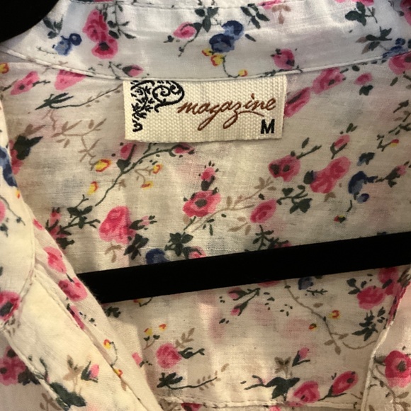 MAGAZINE lightweight cotton convertible long short sleeve floral blouse button M - Picture 5 of 15